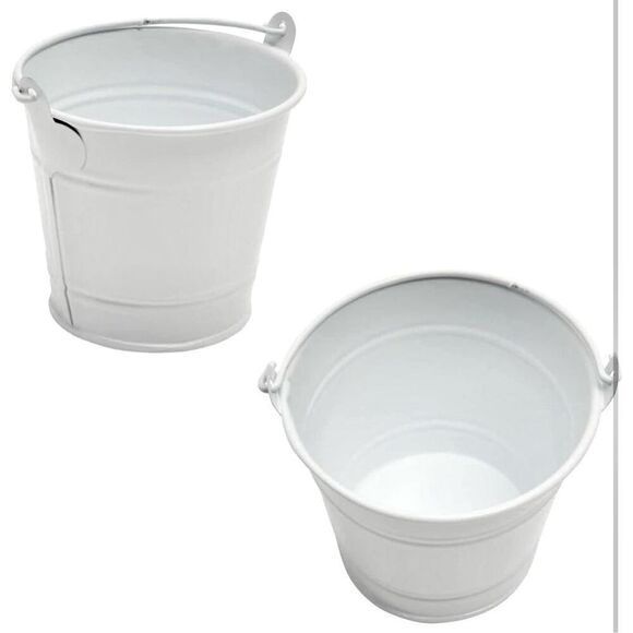 New 6 White Metal Tins Little 2.25”H Buckets w/ Handle Party / Wedding Favor Kit - Picture 9 of 16